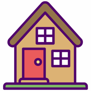 A cartoon icon of a house.