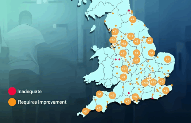 Map shows locations of England’s worst-rated hospitals