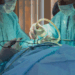 In a peculiar foot-eye view, we see two medical professionals poised over the sedated face of a patient. From their carefree demeanor and flippant disregard for the location of their apparatus, we are to deduce that they are on the precipice of clinical negligence.