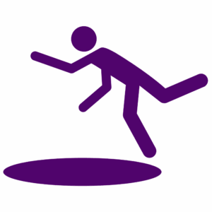 An icon of a stick man falling into a hole in the ground.