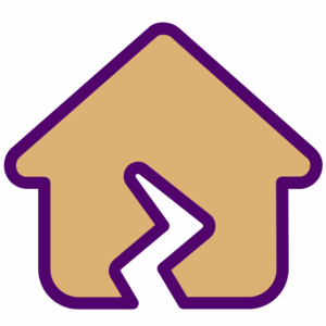 An icon of a house is seen, with a large crack running up it's centre.